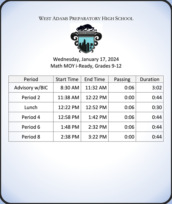 Special Schedule | West Adams Preparatory Senior High