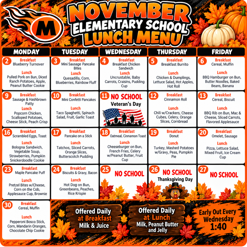 MES November Breakfast & Lunch Menu Featured Photo