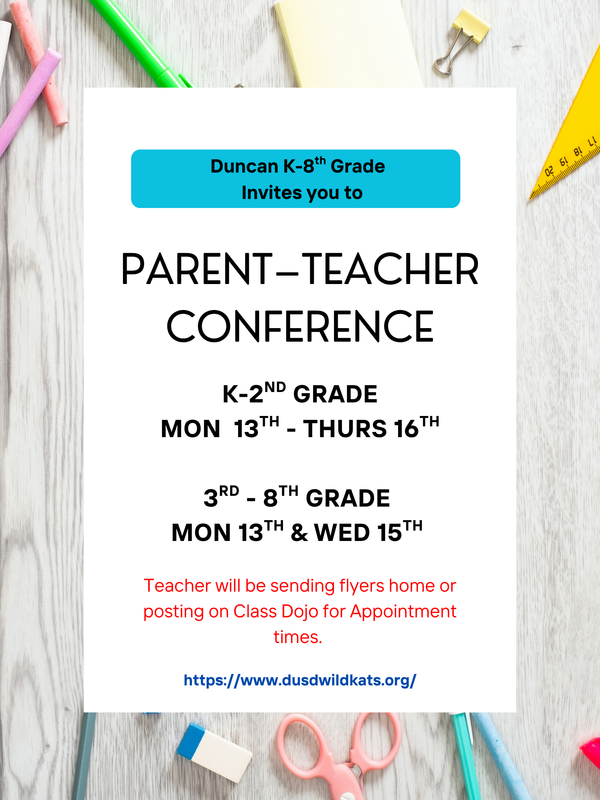 flyer with pencils and erasers with describing dates for PTC
