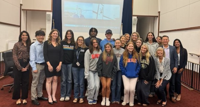 AVID program students with staff and board members