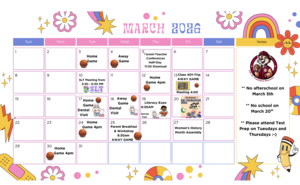 P.S. 81 March Calendar 2026. English