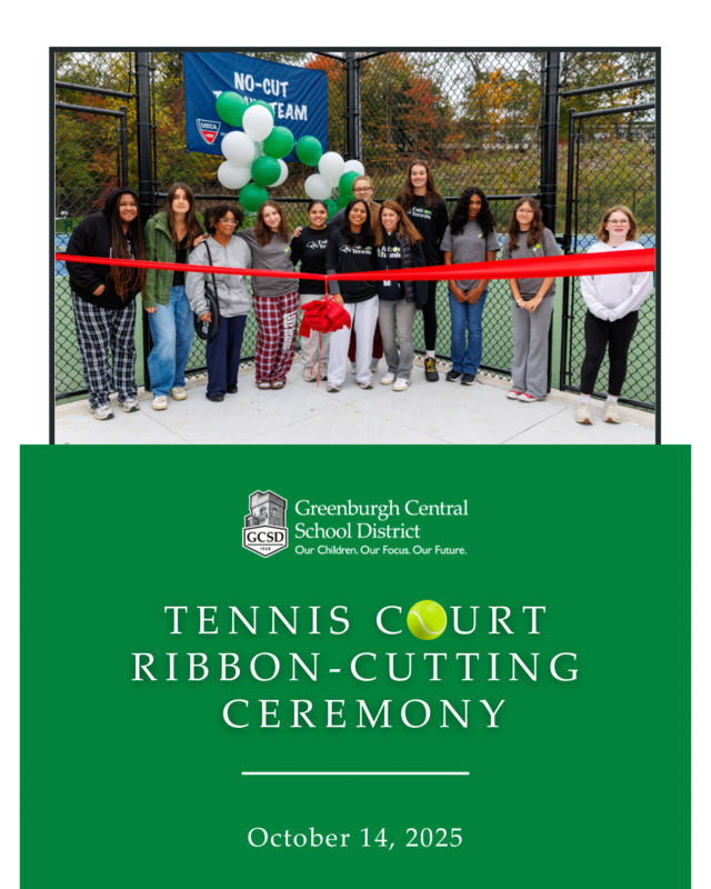 Girls tennis team behind ribbon prior to cutting