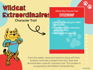 Yellow background with white, red and blue splashes of color announcing Parkway citizenship students