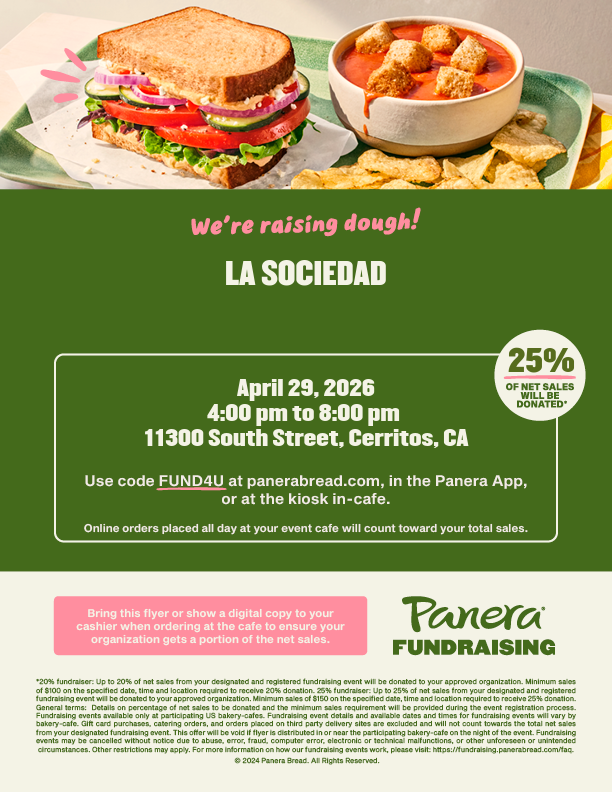 WHS La Sociedad Club fundraiser at Panera on April 29 from 4 - 8pm