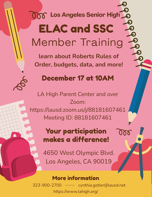 12.26.2025 10AM - ELAC AND SSC Member Training @ Parent Center and Over Zoom