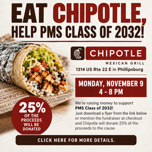 Chipotle fundraiser for PMS Class of 2032 on November 9, 4–8 p.m., in Phillipsburg.