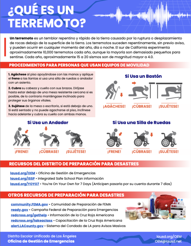 Earthquake Preparedness Flyer Spanish page 1
