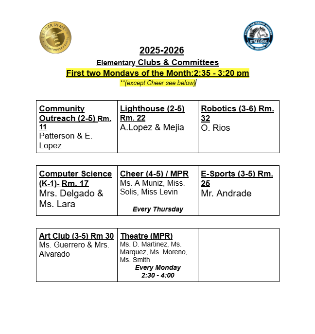 Elementary Clubs & Committees