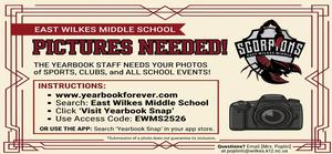 East Wilkes Middle School yearbook photo call flyer.