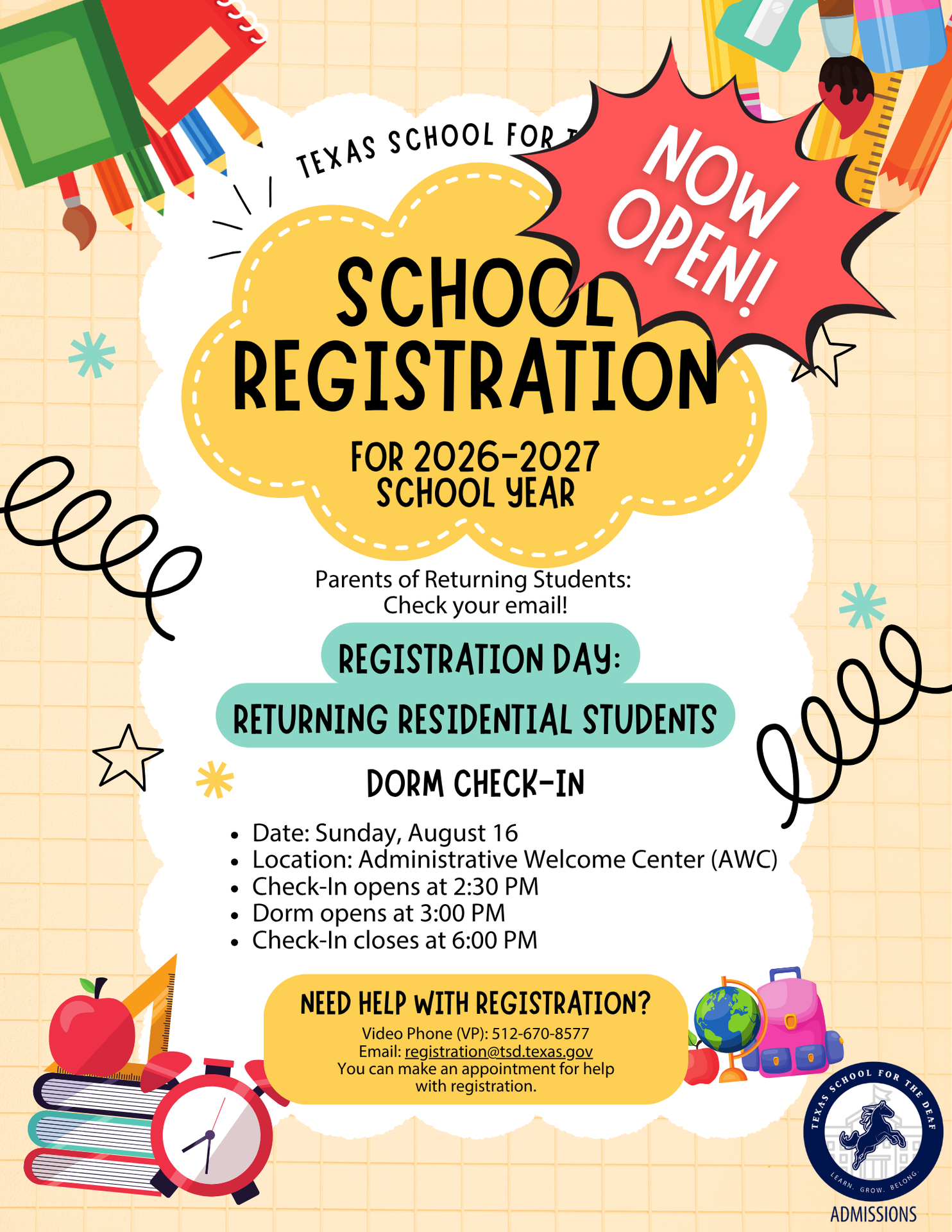School Registration 2026-2027 Flyer information