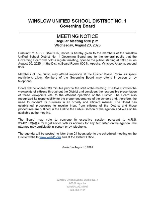 The next Governing Board meeting is August 20, 2025