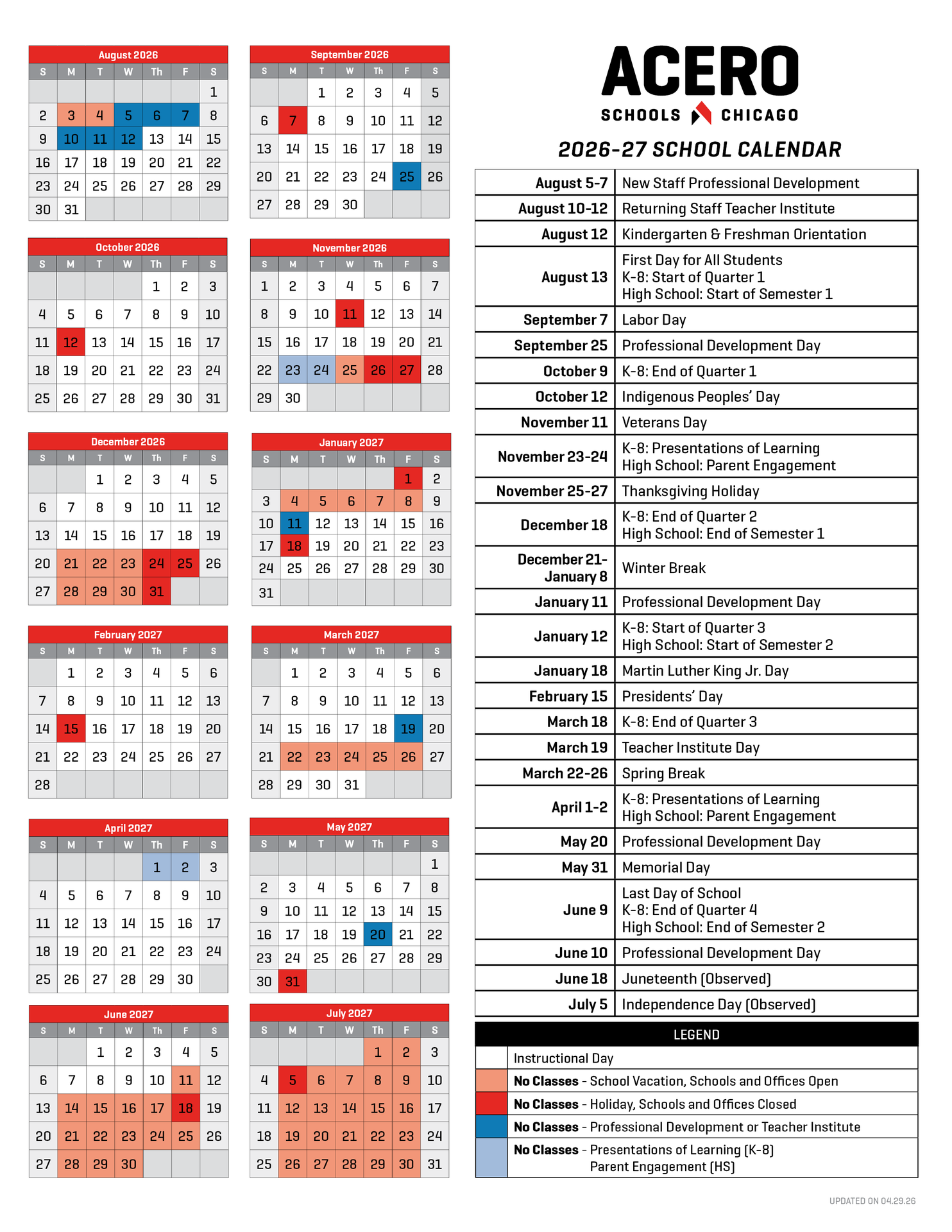 Academic calendar. Click to download