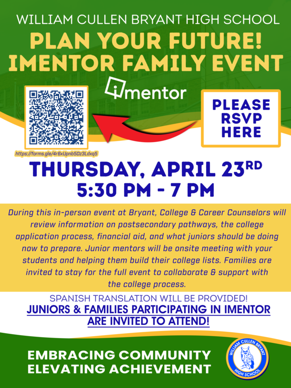 iMentor Faamily Event Thursday, April 23rd at 5:30 PM
