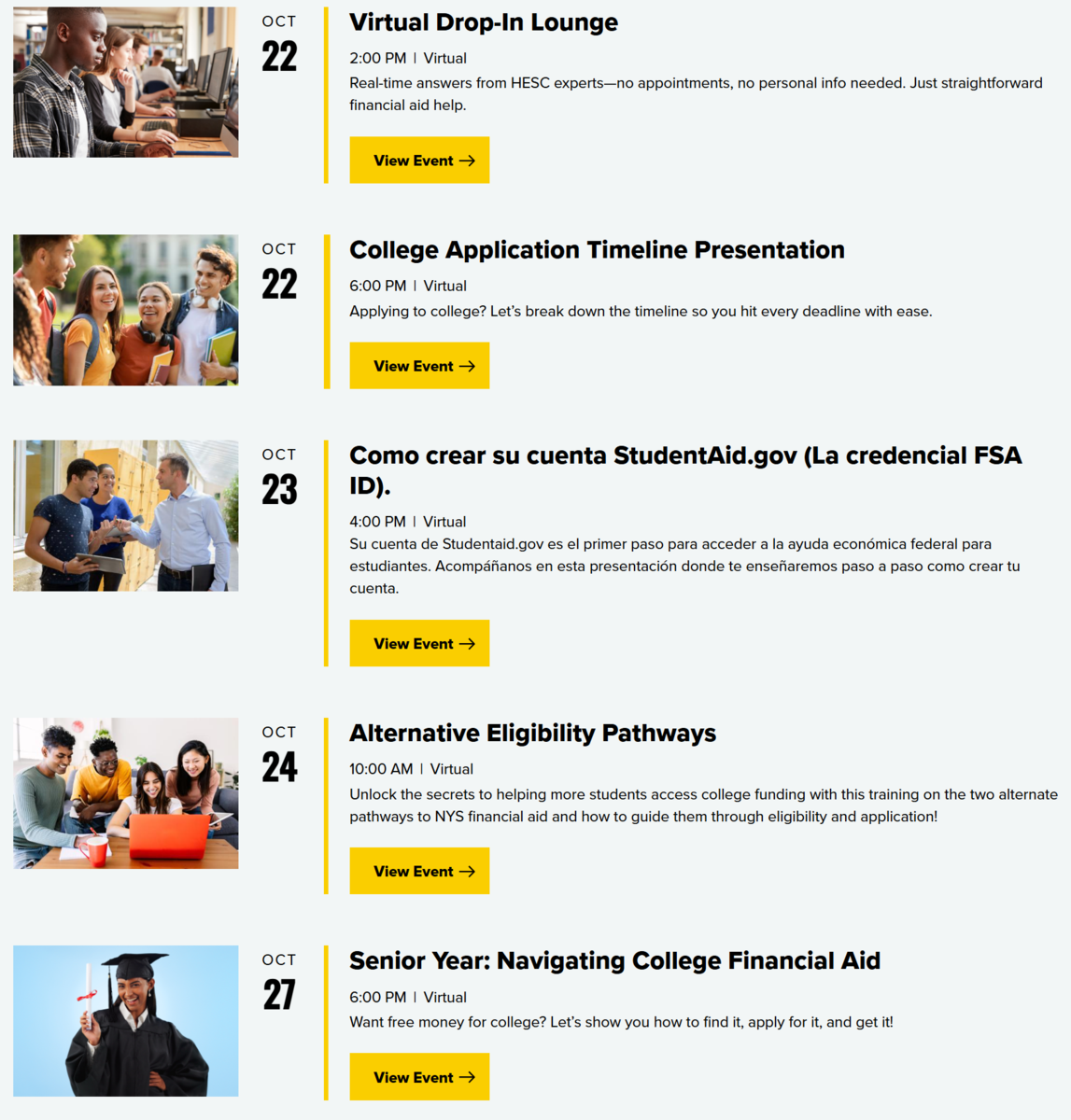 Higher Education Services Corporation HESC Workshops flyer