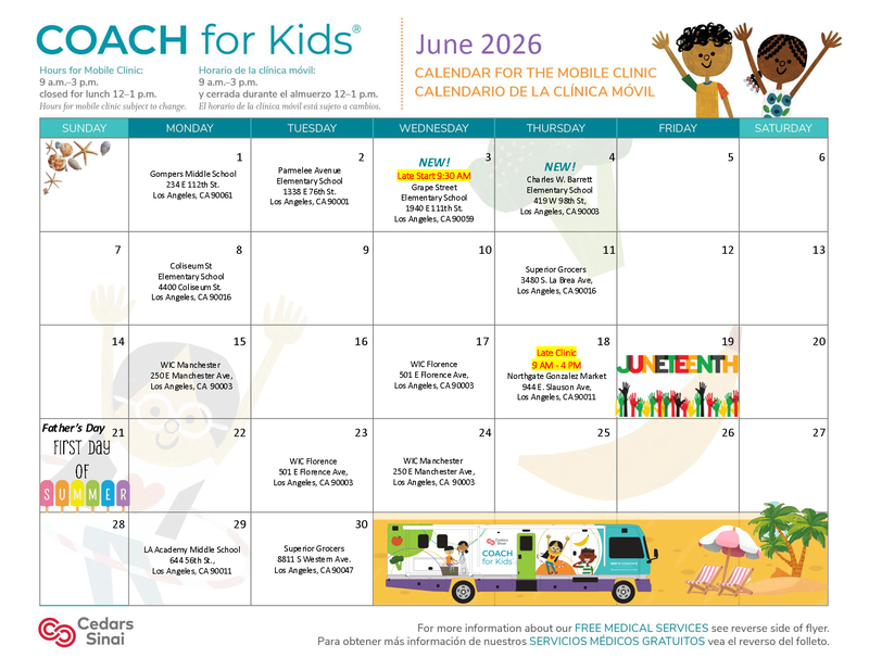 Coach for Kids June Calendar