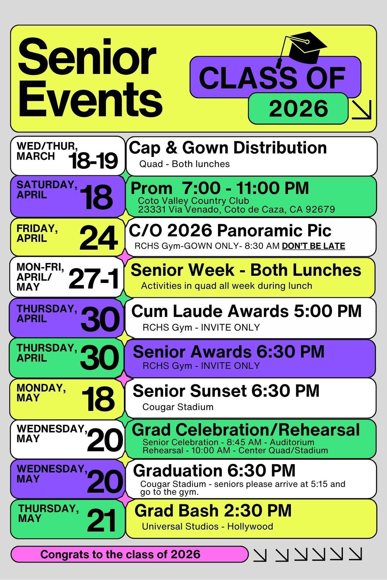 COlorful document with senior activities through graduation
