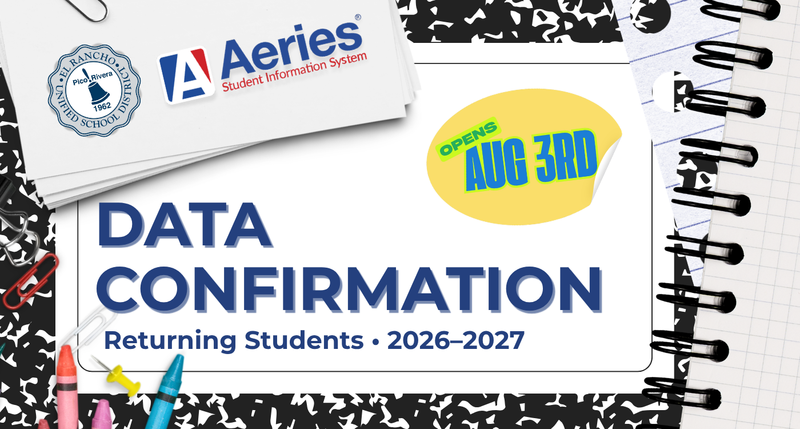 Aeries Data Confirmation opens August 3 for returning students.