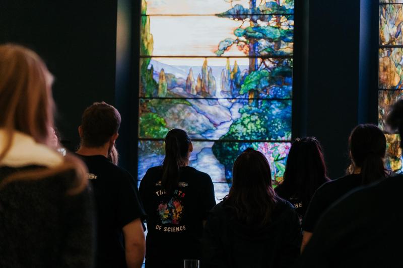 Teachers learn about the stained-glass Tiffany windows on display at the Allentown Art Museum