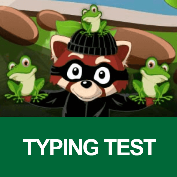 Typing Test image of racoon with three frogs