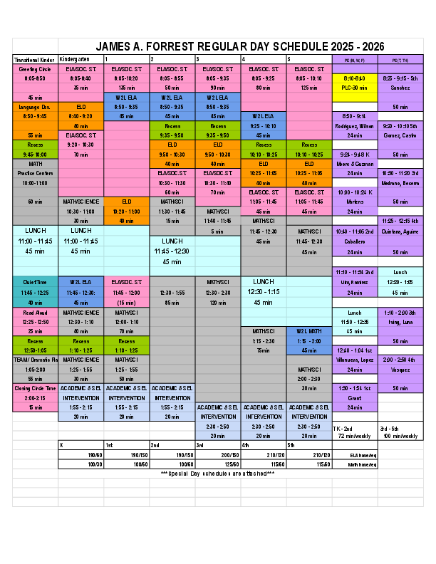 Regular Day Schedule 