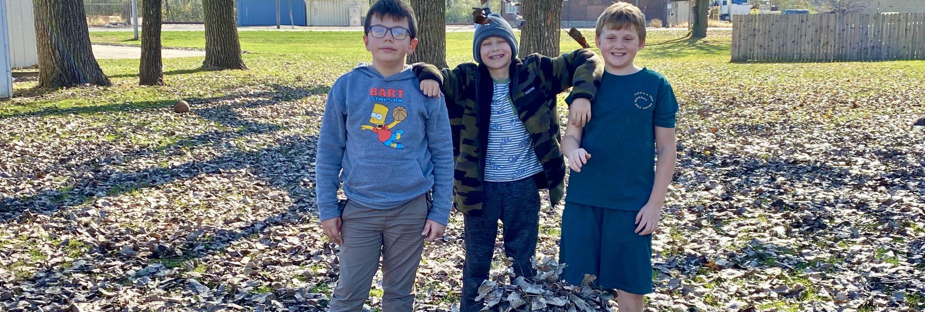 Playing in the leaves at the IS