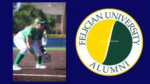 A softball player is in fielding position at third base