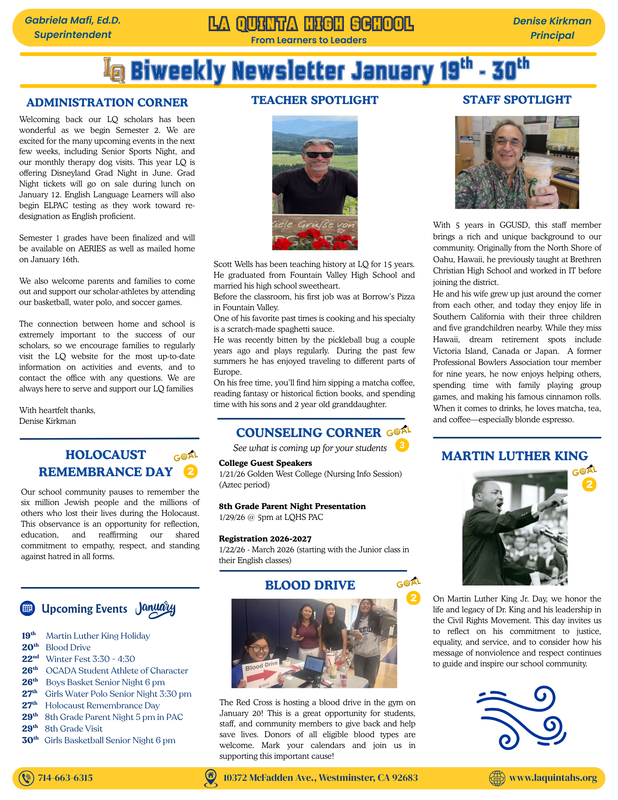 Newsletter January 19th - 30th Featured Photo