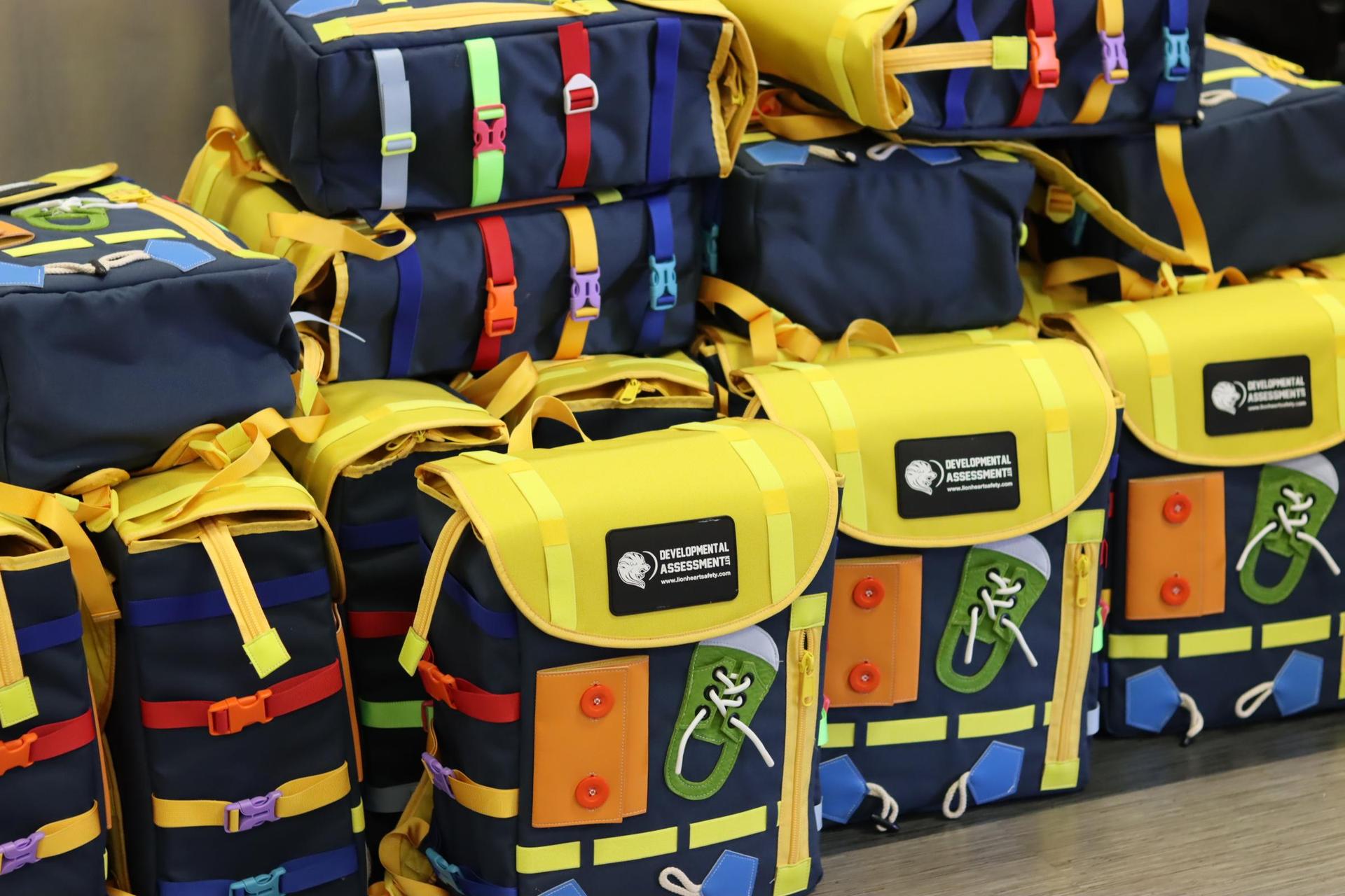 backpacks on floor