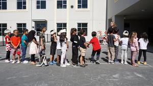Kindergarten students in San Juan Unified School District in Sacramento line up after recess. (File photo, 2024)