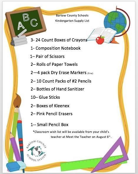 Kindergarten supply list
