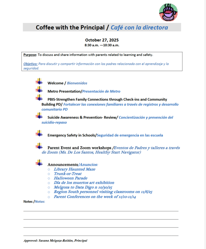 Coffee with the Principal/Café con la directora Featured Photo
