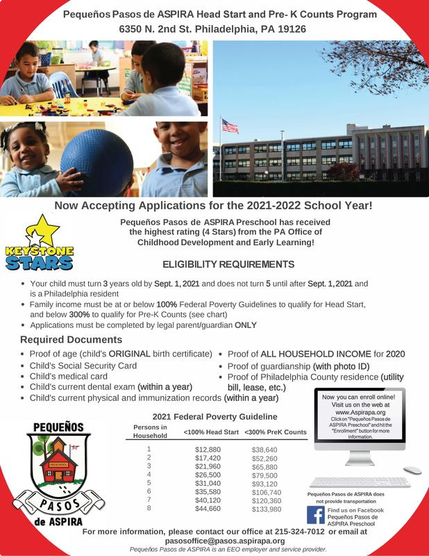 Enrollment is now open for Pequenos Pasos de ASPIRA Pre-K Counts School Featured Photo