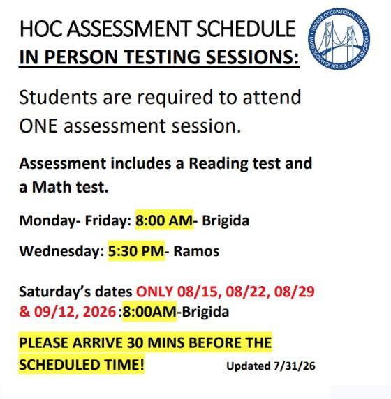 HOC_Fall_2026_Assessment_Sched