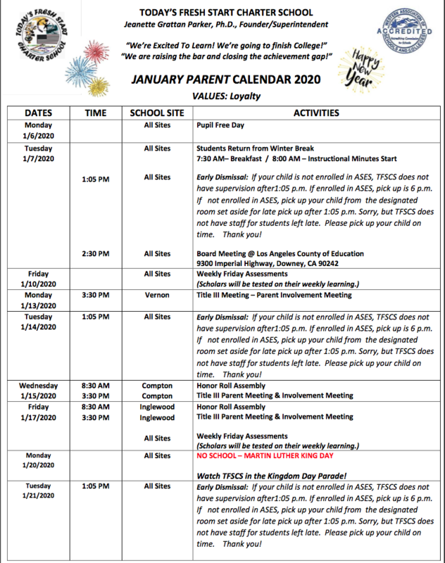 January 2020 Calendar