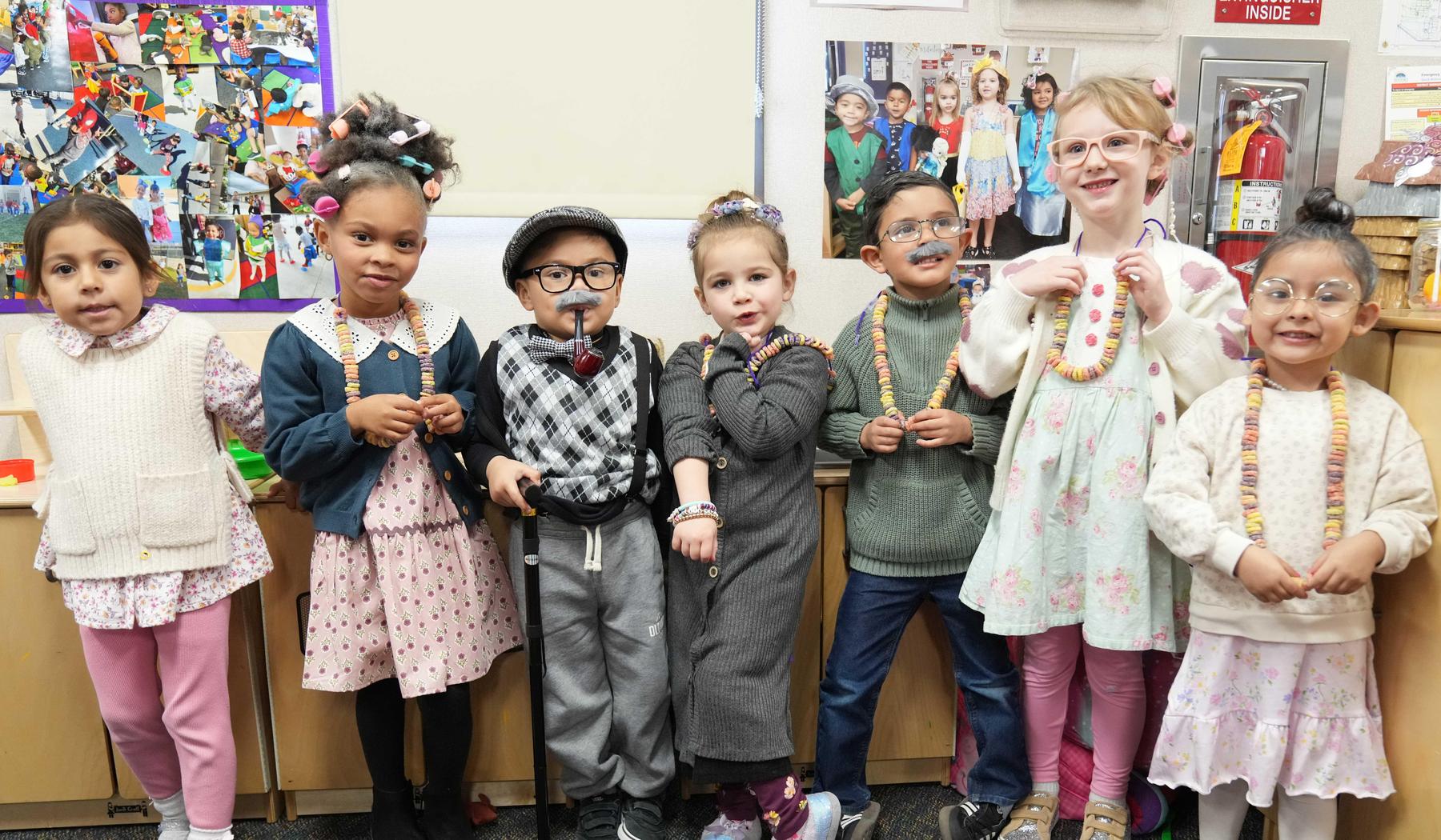 Young students dressed up like 100 year olds