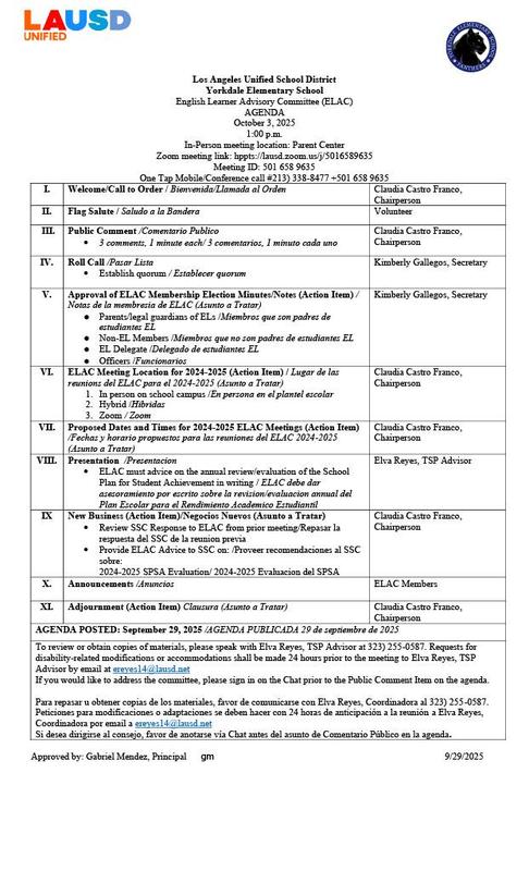 ELAC Meeting Agenda