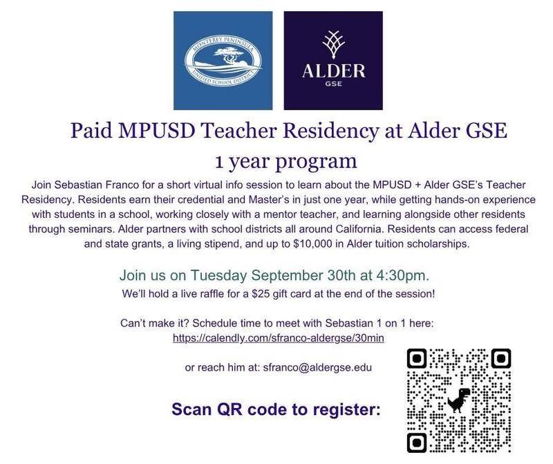 Alder Teacher Residency Info Session Information