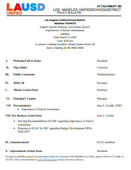 ELAC Agenda