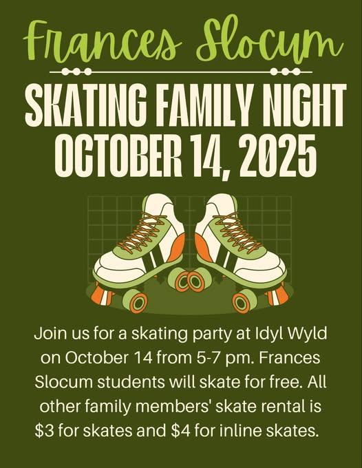 flier - Frances Slocum Elementary skating party October 2025