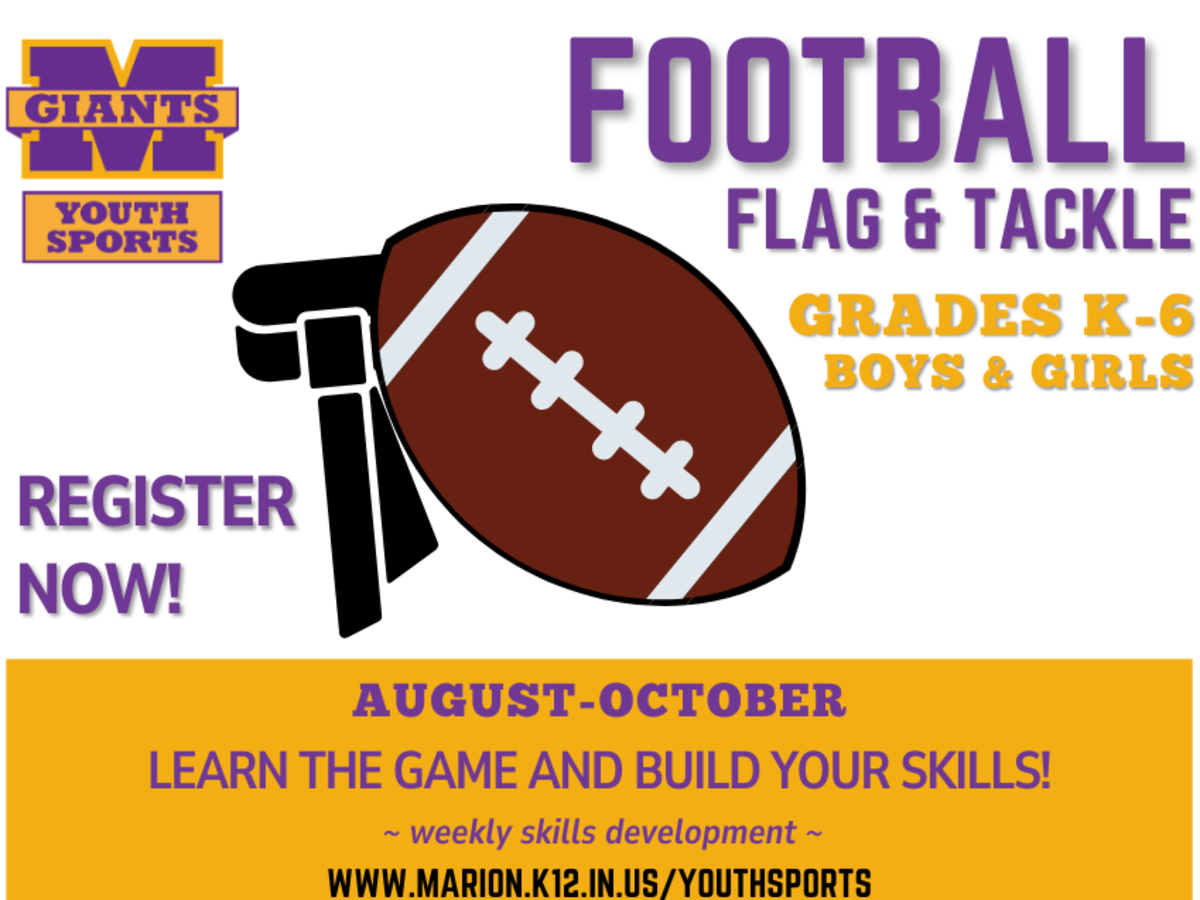 promo graphic - Marion Youth Sports fall 2026 - football