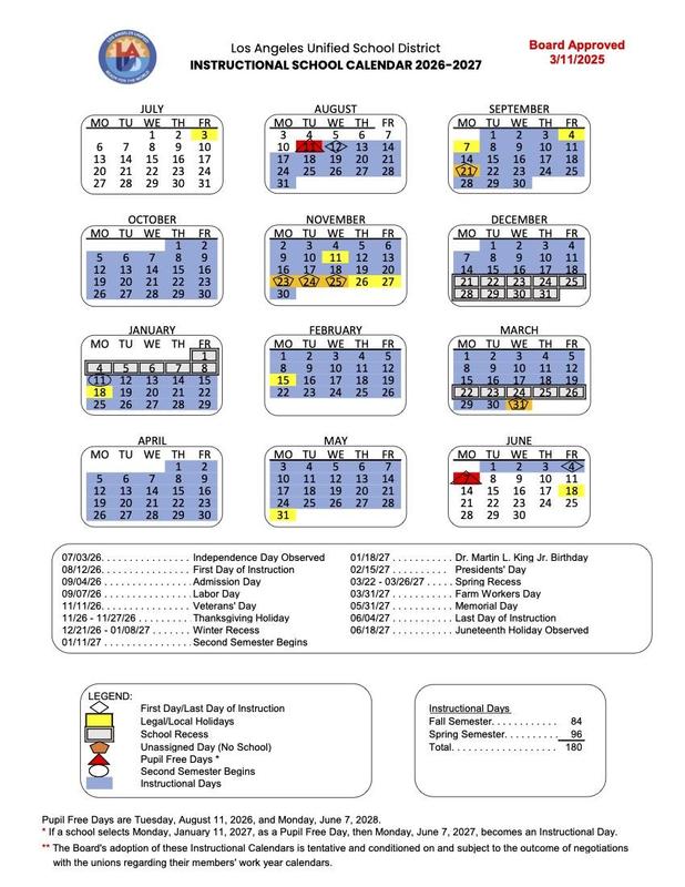 Instructional Calendar 2026-27