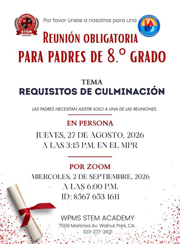 Diploma flyer for 8th in spanish