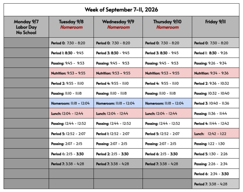 Weekly Bell Schedule