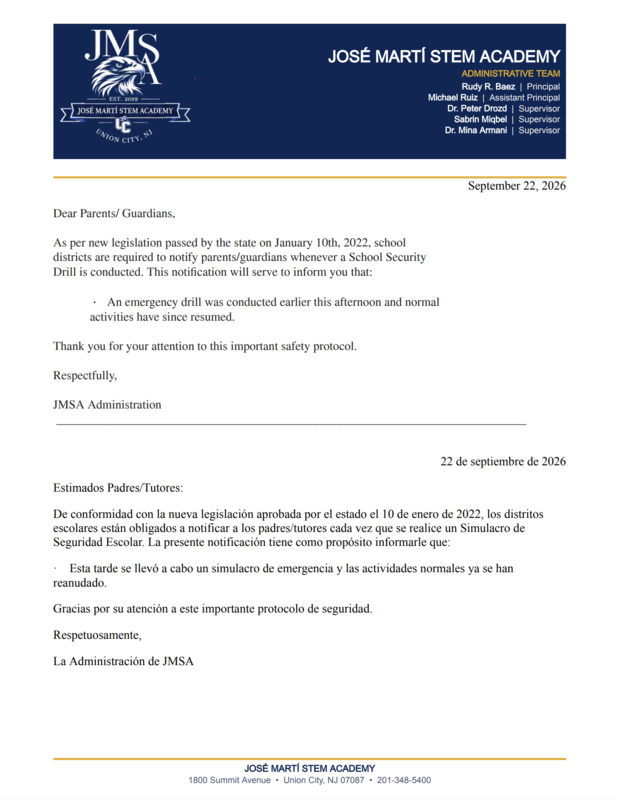 School Security Drill Notification