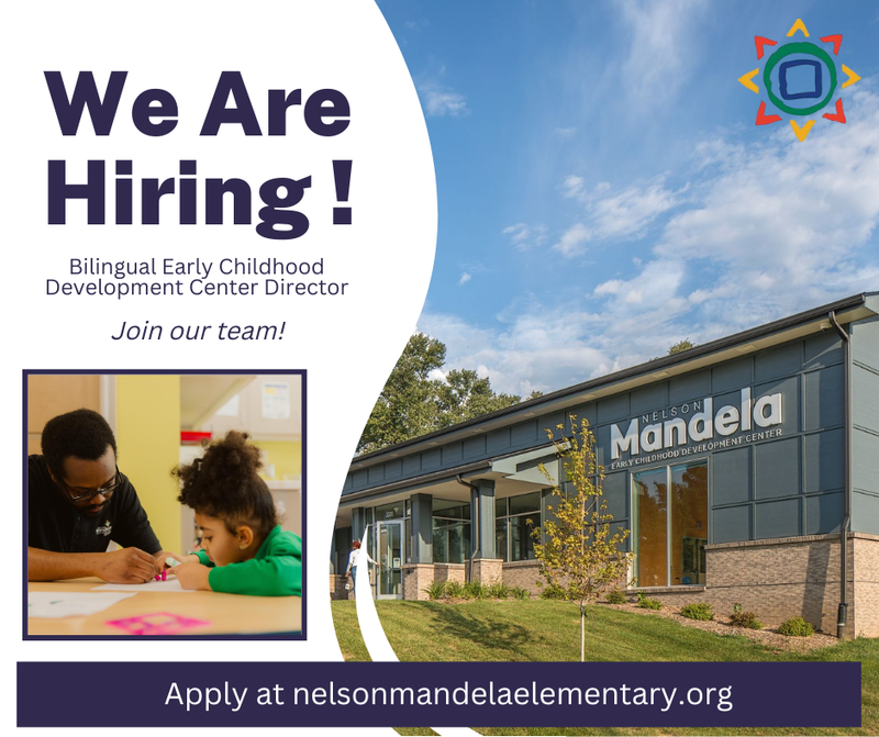 The words "we are hiring!" are shown with an image of the center and a teacher and child.