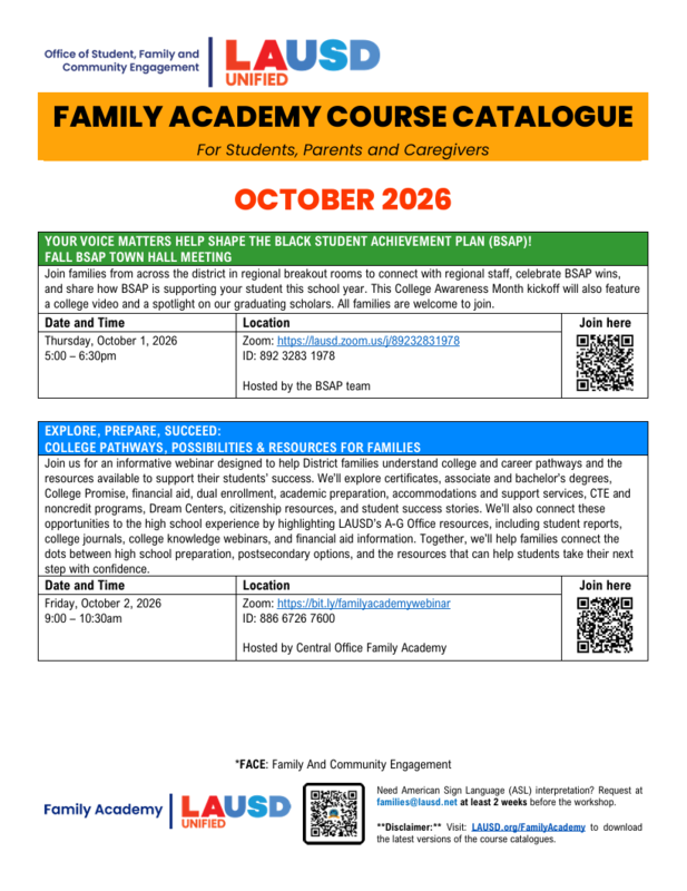 Family Academy October 2026 Flyer
