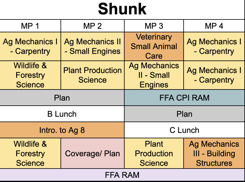 Shunk Teaching Schedule