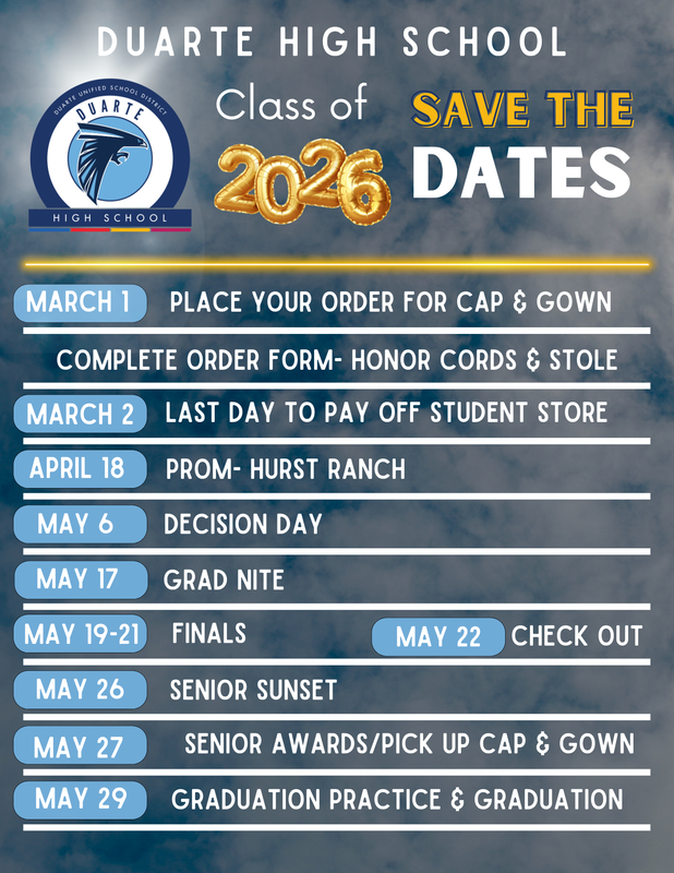 Senior save the dates for activities for the remaining of the school year