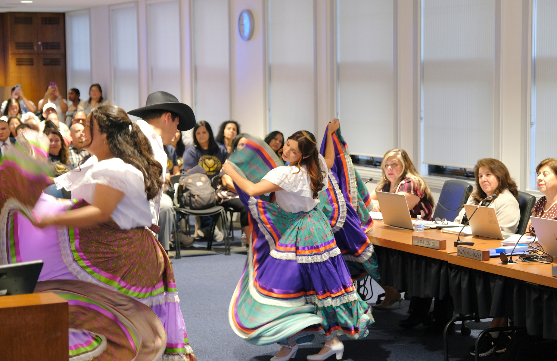 Board meeting on September 9, 2026 - pictures of Pomona High School Folklorico dancers