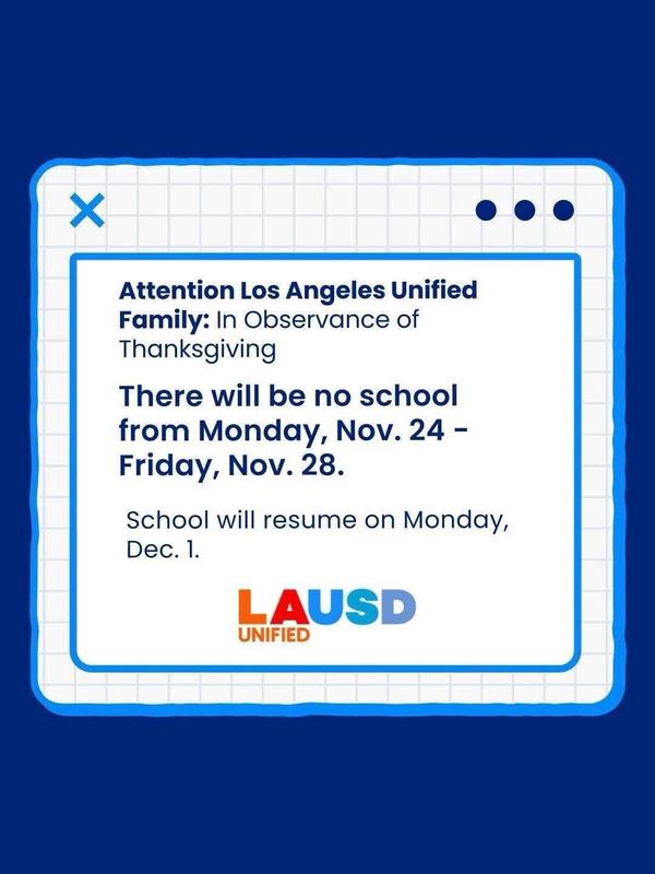 Thanksgiving break is November 24-28.